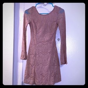 Blush Crocheted Mini Dress W/ Bell Sleeves